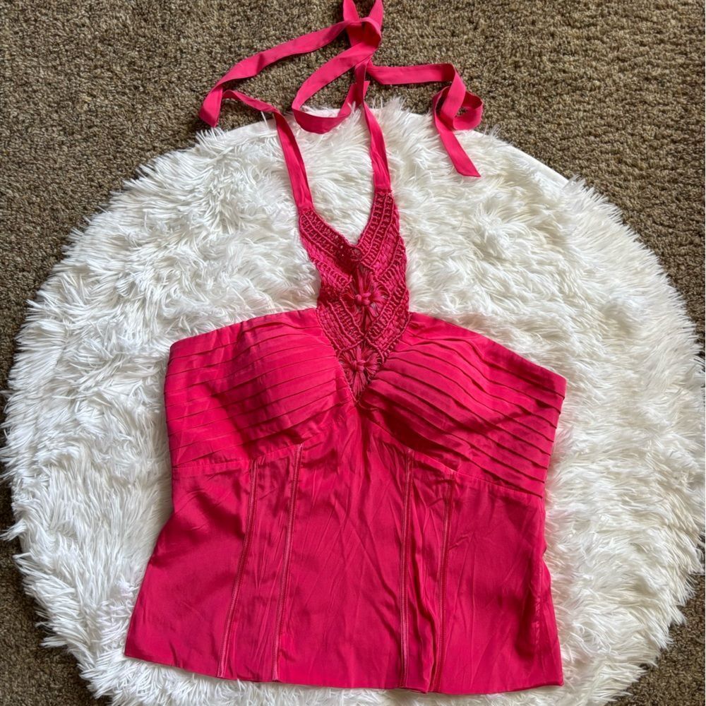 Bebe Corset Halter Top Pink Silk Womens Size‎ Large